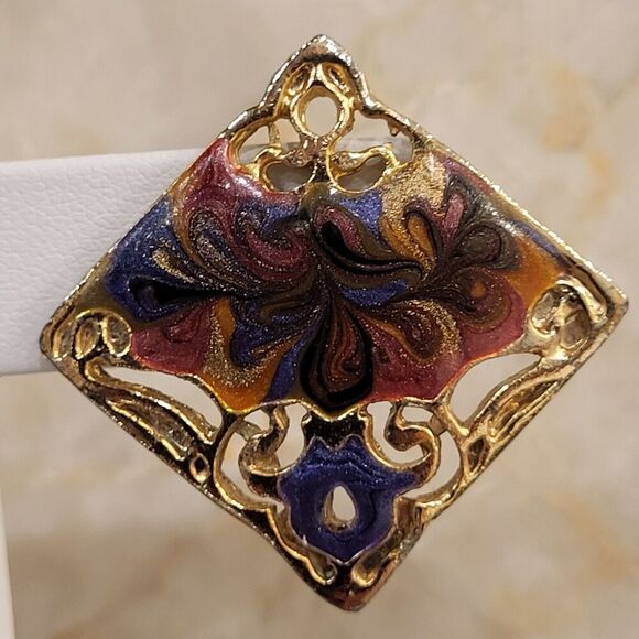 Pierced Earrings Enamel Surface Push Pin 1" square Vintage Style Stamped USA - Picture 5 of 12